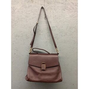 Rosa.K Shoulder Bag Brown Leather Top Handle Crossbody Structured Flap Gold Hard